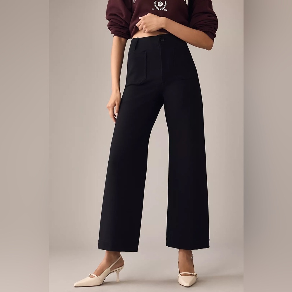 ANTHROPOLOGIE Maeve The Colette Ponte Wide-Leg Pants Crop 24 24P Petite Black